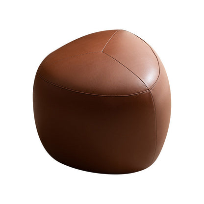 Contemporary Scandinavian Pine Wood Synthetic Leather Sponge Rounded Triangular Low Stool Backless Armless For Living Room