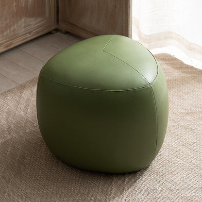 Contemporary Scandinavian Pine Wood Synthetic Leather Sponge Rounded Triangular Low Stool Backless Armless For Living Room