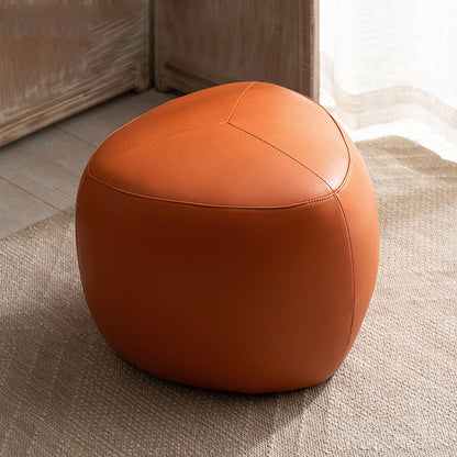 Contemporary Scandinavian Pine Wood Synthetic Leather Sponge Rounded Triangular Low Stool Backless Armless For Living Room