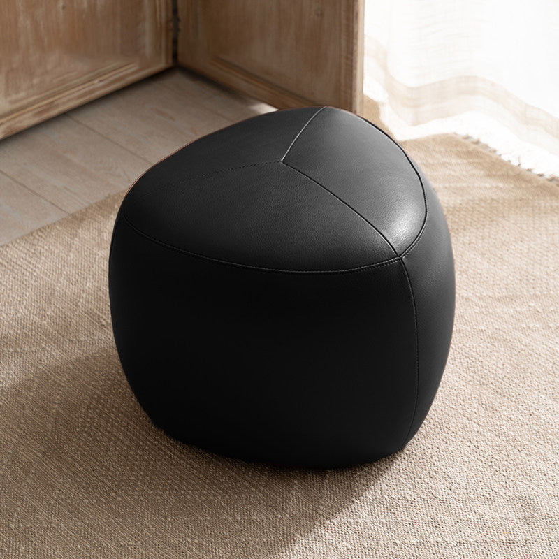 Contemporary Scandinavian Pine Wood Synthetic Leather Sponge Rounded Triangular Low Stool Backless Armless For Living Room