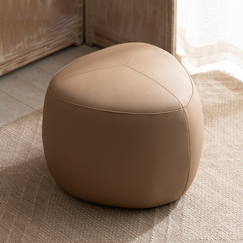 Contemporary Scandinavian Pine Wood Synthetic Leather Sponge Rounded Triangular Low Stool Backless Armless For Living Room