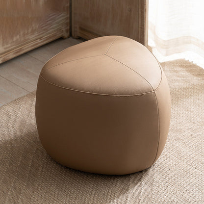Contemporary Scandinavian Pine Wood Synthetic Leather Sponge Rounded Triangular Low Stool Backless Armless For Living Room