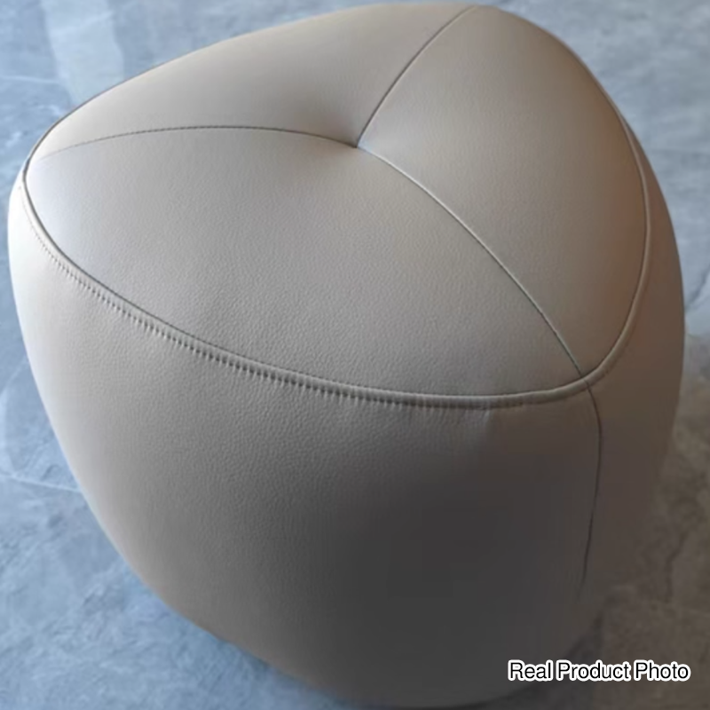 Contemporary Scandinavian Pine Wood Synthetic Leather Sponge Rounded Triangular Low Stool Backless Armless For Living Room
