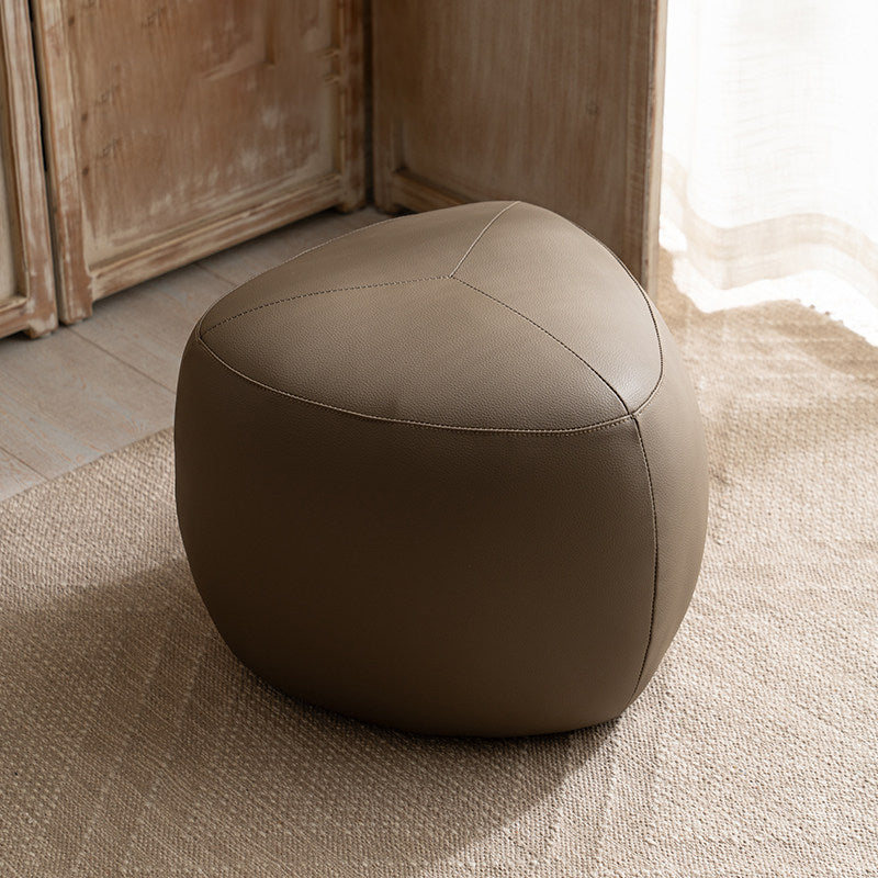 Contemporary Scandinavian Pine Wood Synthetic Leather Sponge Rounded Triangular Low Stool Backless Armless For Living Room
