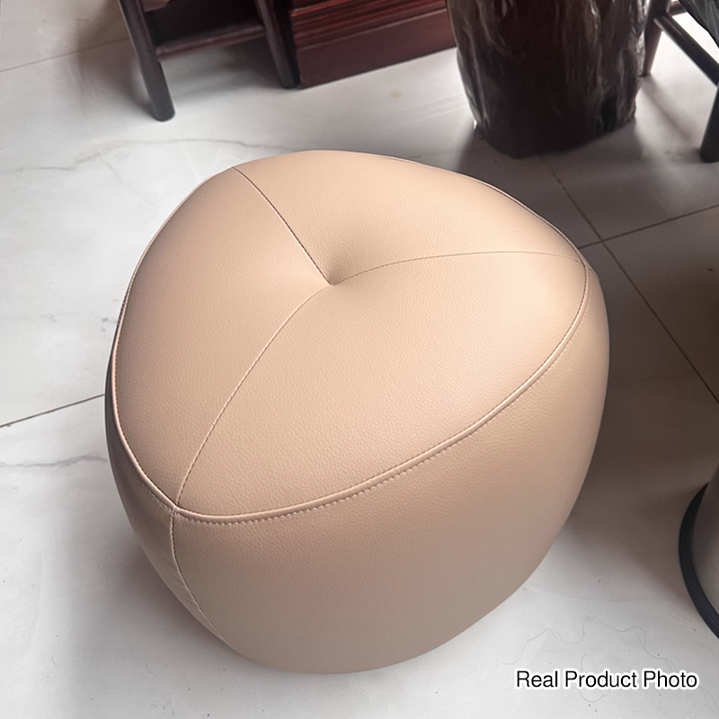 Contemporary Scandinavian Pine Wood Synthetic Leather Sponge Rounded Triangular Low Stool Backless Armless For Living Room