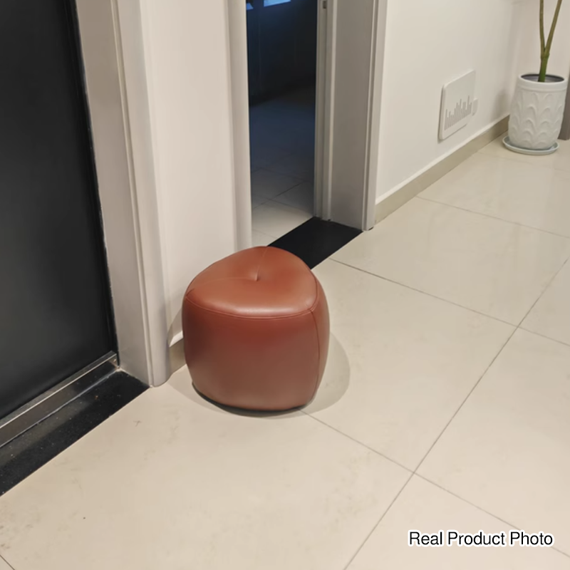 Contemporary Scandinavian Pine Wood Synthetic Leather Sponge Rounded Triangular Low Stool Backless Armless For Living Room
