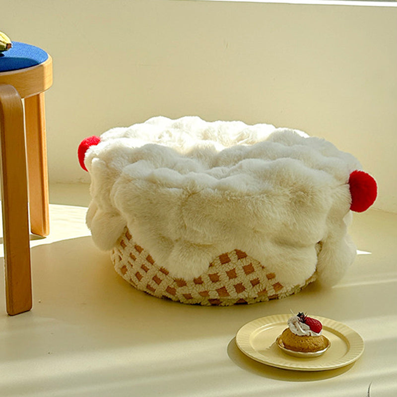 Contemporary Nordic Sherpa Fabric Faux Rabbit Fur EPP Cartoon Cake Removable & Washable Design Low Stool Backless Armless For Living Room & Bedroom