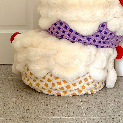 Contemporary Nordic Sherpa Fabric Faux Rabbit Fur EPP Cartoon Cake Removable & Washable Design Low Stool Backless Armless For Living Room & Bedroom
