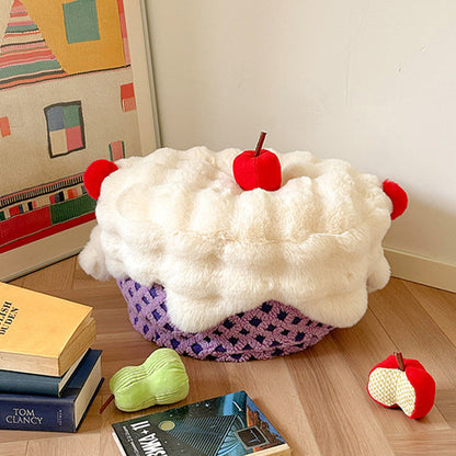 Contemporary Nordic Sherpa Fabric Faux Rabbit Fur EPP Cartoon Cake Removable & Washable Design Low Stool Backless Armless For Living Room & Bedroom