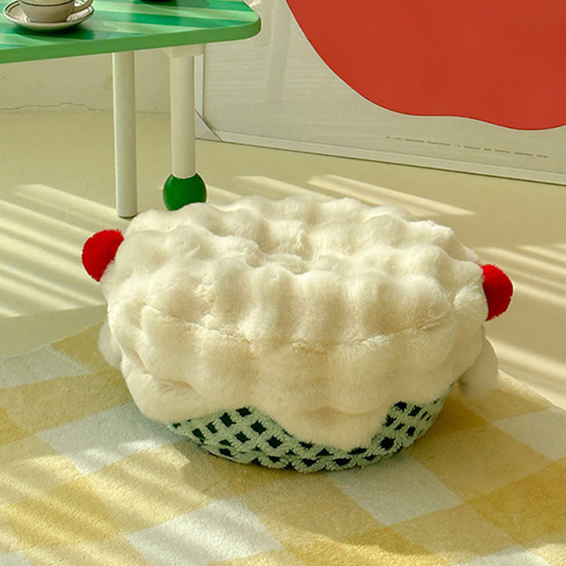 Contemporary Nordic Sherpa Fabric Faux Rabbit Fur EPP Cartoon Cake Removable & Washable Design Low Stool Backless Armless For Living Room & Bedroom