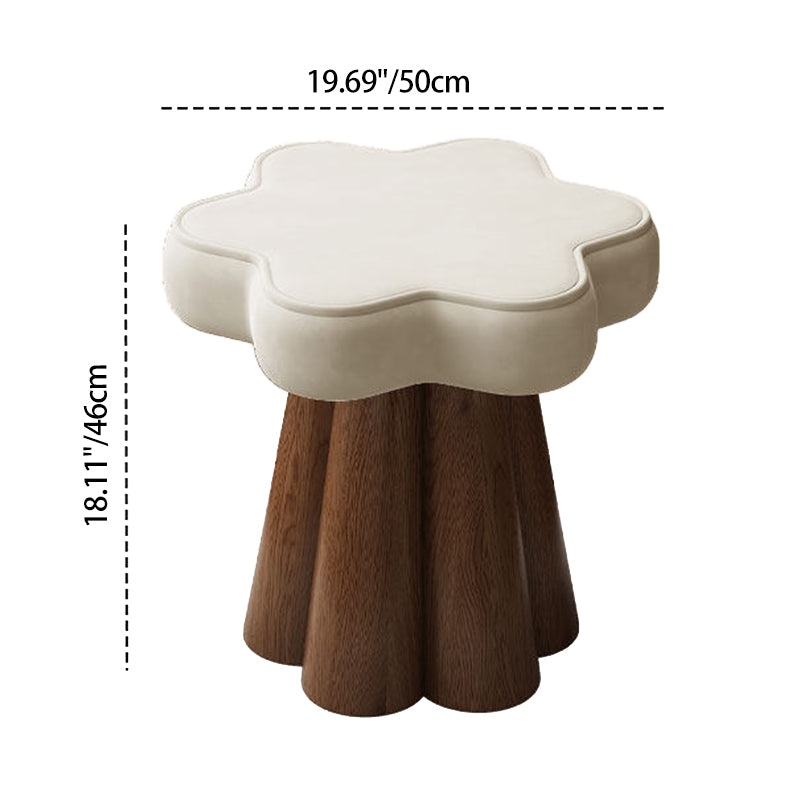 Contemporary Nordic Solid Wood Velvet Sponge Petal-Shaped Rotatable Vanity Stool Backless Armless For Bedroom