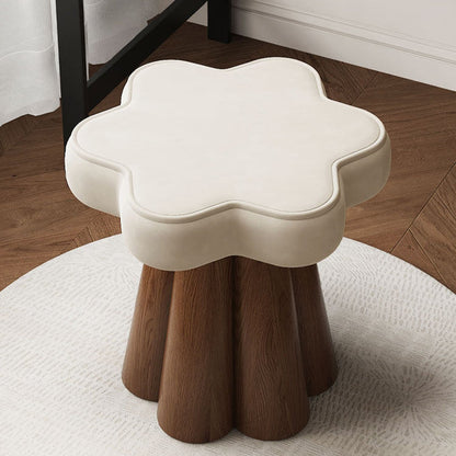 Contemporary Nordic Solid Wood Velvet Sponge Petal-Shaped Rotatable Vanity Stool Backless Armless For Bedroom