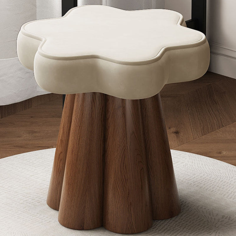 Contemporary Nordic Solid Wood Velvet Sponge Petal-Shaped Rotatable Vanity Stool Backless Armless For Bedroom