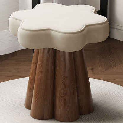 Contemporary Nordic Solid Wood Velvet Sponge Petal-Shaped Rotatable Vanity Stool Backless Armless For Bedroom