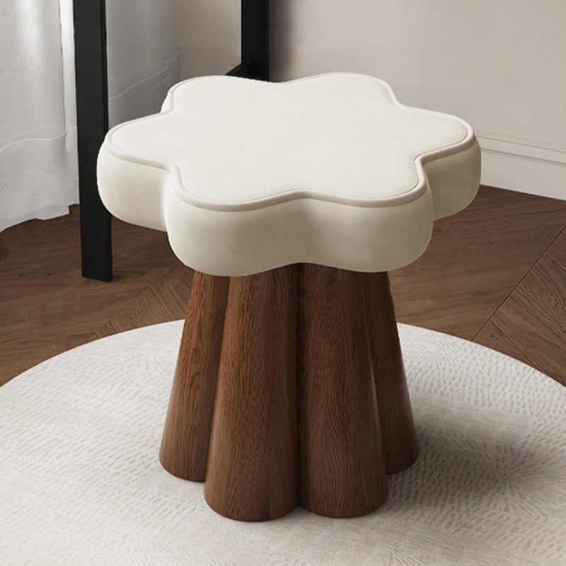 Contemporary Nordic Solid Wood Velvet Sponge Petal-Shaped Rotatable Vanity Stool Backless Armless For Bedroom