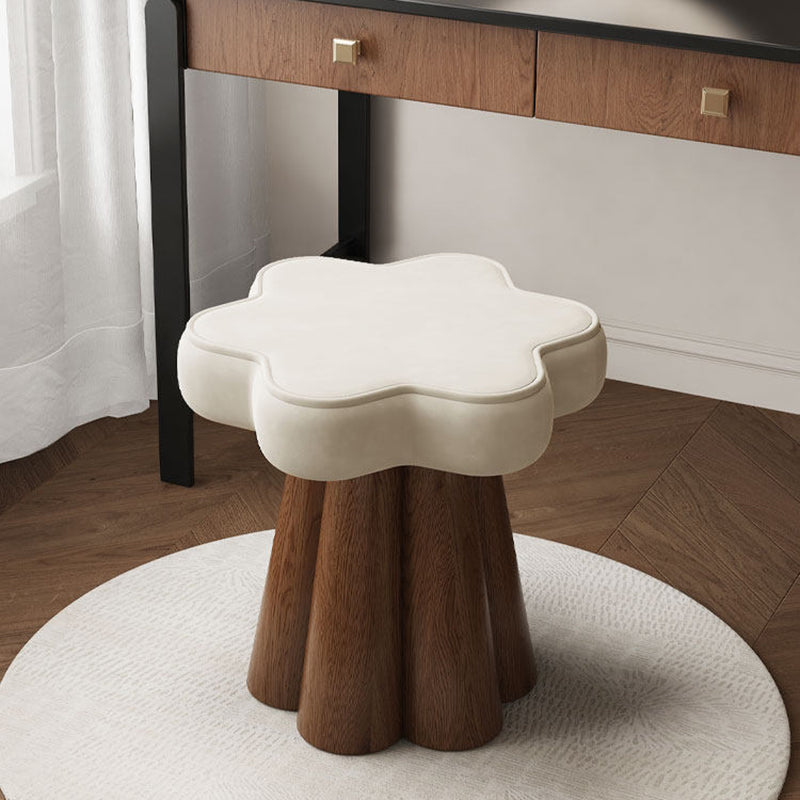 Contemporary Nordic Solid Wood Velvet Sponge Petal-Shaped Rotatable Vanity Stool Backless Armless For Bedroom
