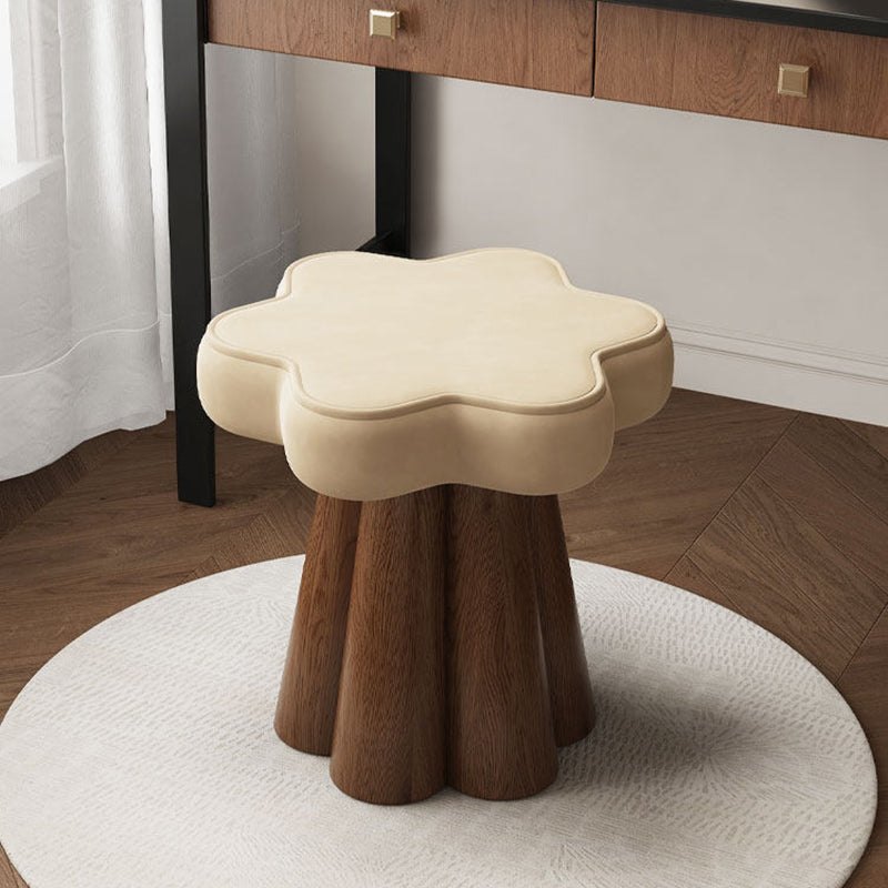 Contemporary Nordic Solid Wood Velvet Sponge Petal-Shaped Rotatable Vanity Stool Backless Armless For Bedroom