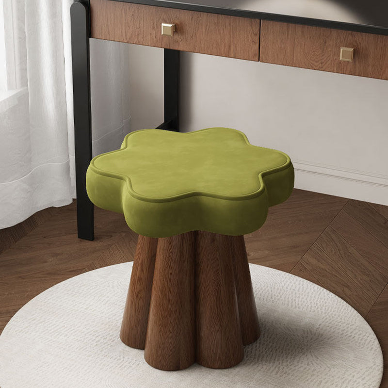 Contemporary Nordic Solid Wood Velvet Sponge Petal-Shaped Rotatable Vanity Stool Backless Armless For Bedroom