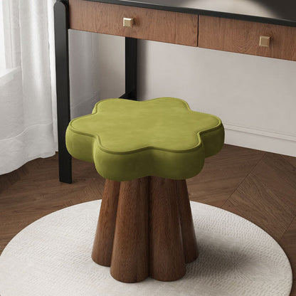 Contemporary Nordic Solid Wood Velvet Sponge Petal-Shaped Rotatable Vanity Stool Backless Armless For Bedroom