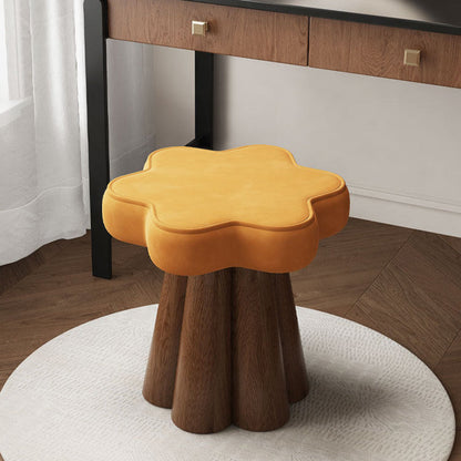 Contemporary Nordic Solid Wood Velvet Sponge Petal-Shaped Rotatable Vanity Stool Backless Armless For Bedroom