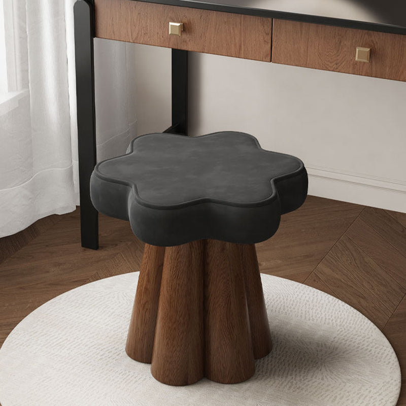 Contemporary Nordic Solid Wood Velvet Sponge Petal-Shaped Rotatable Vanity Stool Backless Armless For Bedroom