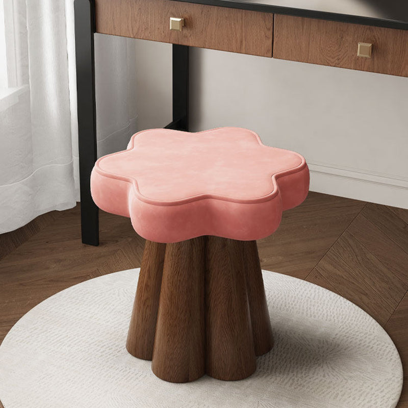 Contemporary Nordic Solid Wood Velvet Sponge Petal-Shaped Rotatable Vanity Stool Backless Armless For Bedroom