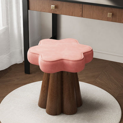 Contemporary Nordic Solid Wood Velvet Sponge Petal-Shaped Rotatable Vanity Stool Backless Armless For Bedroom