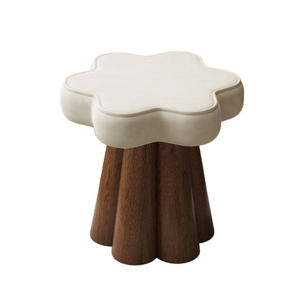 Contemporary Nordic Solid Wood Velvet Sponge Petal-Shaped Rotatable Vanity Stool Backless Armless For Bedroom