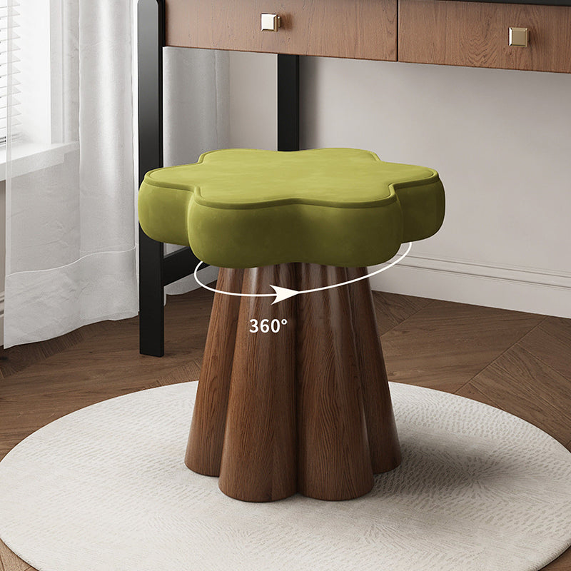 Contemporary Nordic Solid Wood Velvet Sponge Petal-Shaped Rotatable Vanity Stool Backless Armless For Bedroom