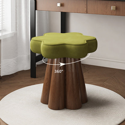 Contemporary Nordic Solid Wood Velvet Sponge Petal-Shaped Rotatable Vanity Stool Backless Armless For Bedroom
