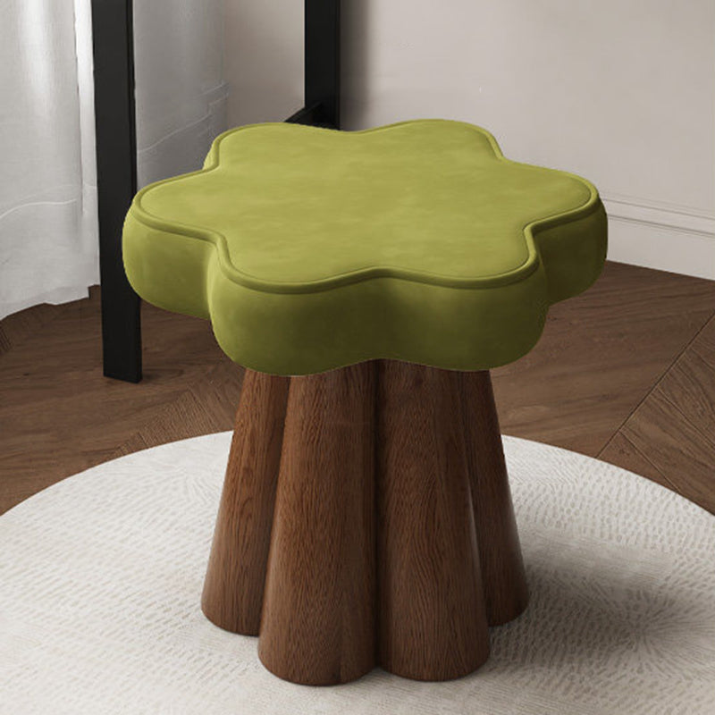 Contemporary Nordic Solid Wood Velvet Sponge Petal-Shaped Rotatable Vanity Stool Backless Armless For Bedroom