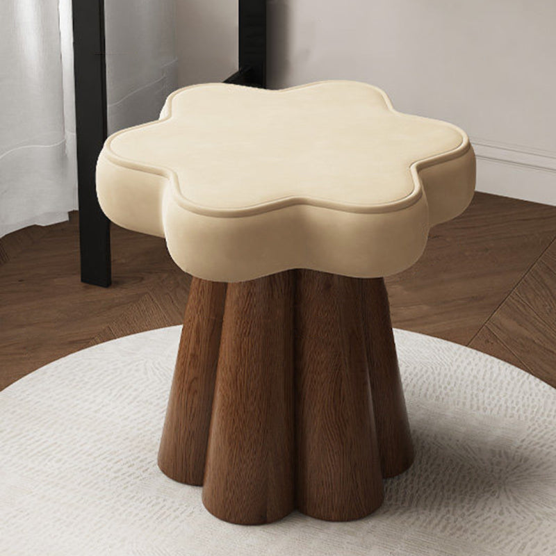 Contemporary Nordic Solid Wood Velvet Sponge Petal-Shaped Rotatable Vanity Stool Backless Armless For Bedroom