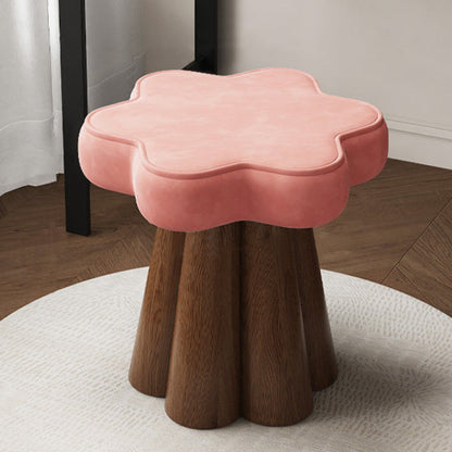 Contemporary Nordic Solid Wood Velvet Sponge Petal-Shaped Rotatable Vanity Stool Backless Armless For Bedroom
