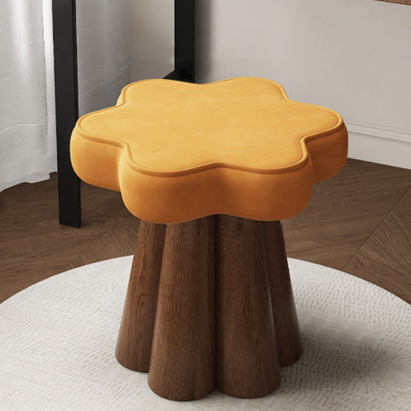 Contemporary Nordic Solid Wood Velvet Sponge Petal-Shaped Rotatable Vanity Stool Backless Armless For Bedroom