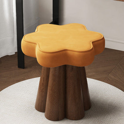 Contemporary Nordic Solid Wood Velvet Sponge Petal-Shaped Rotatable Vanity Stool Backless Armless For Bedroom