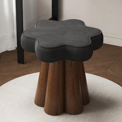 Contemporary Nordic Solid Wood Velvet Sponge Petal-Shaped Rotatable Vanity Stool Backless Armless For Bedroom