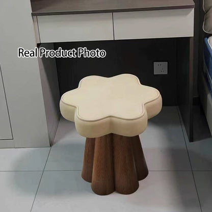 Contemporary Nordic Solid Wood Velvet Sponge Petal-Shaped Rotatable Vanity Stool Backless Armless For Bedroom