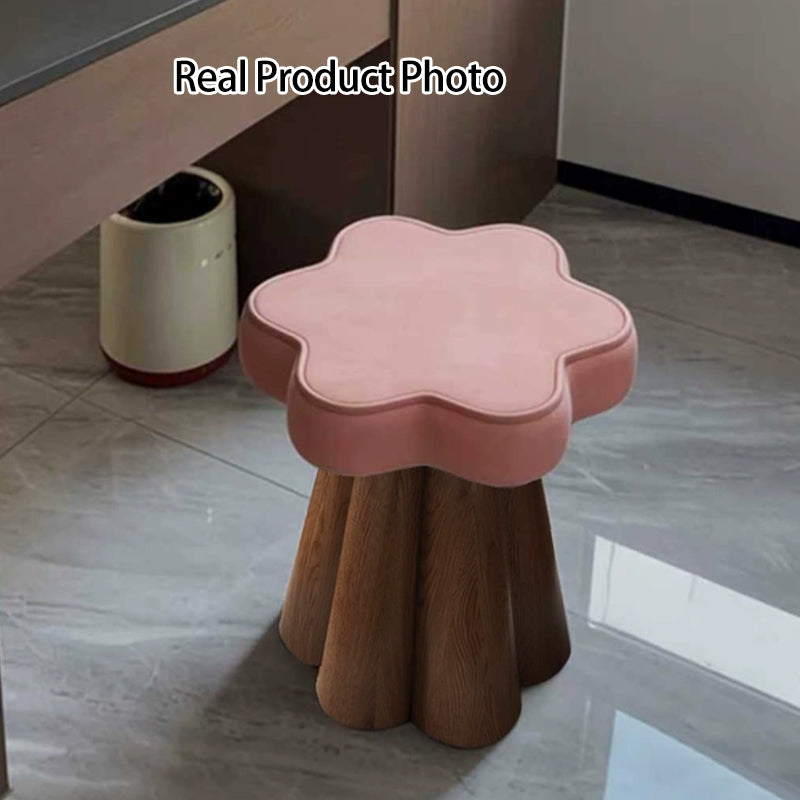 Contemporary Nordic Solid Wood Velvet Sponge Petal-Shaped Rotatable Vanity Stool Backless Armless For Bedroom