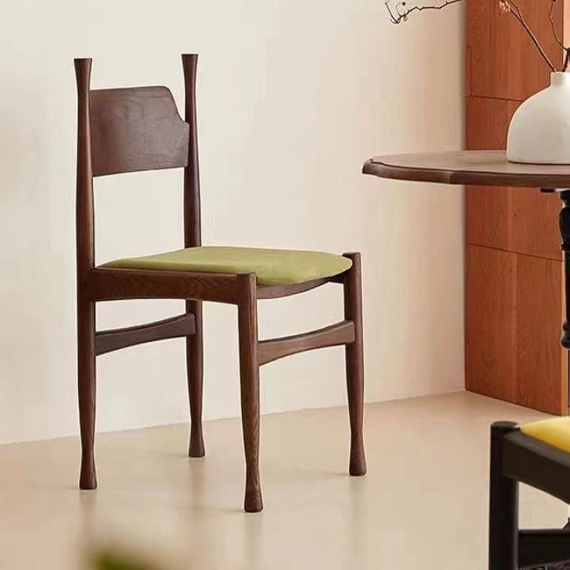 Traditional Chinese Sherpa Fabric Solid Wood Cylindrical Square Dining Chair With Backrest For Dining Room