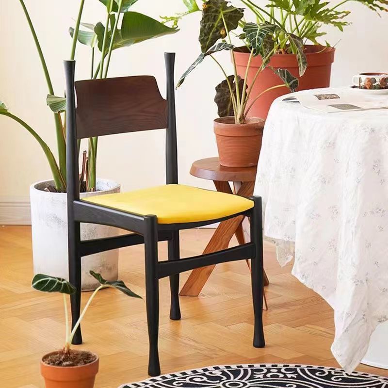 Traditional Chinese Sherpa Fabric Solid Wood Cylindrical Square Dining Chair With Backrest For Dining Room
