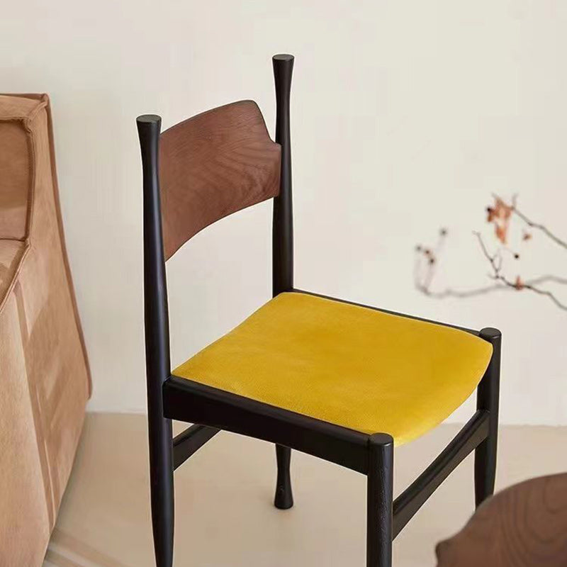 Traditional Chinese Sherpa Fabric Solid Wood Cylindrical Square Dining Chair With Backrest For Dining Room