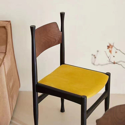 Traditional Chinese Sherpa Fabric Solid Wood Cylindrical Square Dining Chair With Backrest For Dining Room
