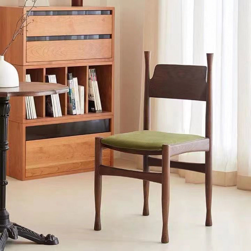 Traditional Chinese Sherpa Fabric Solid Wood Cylindrical Square Dining Chair With Backrest For Dining Room