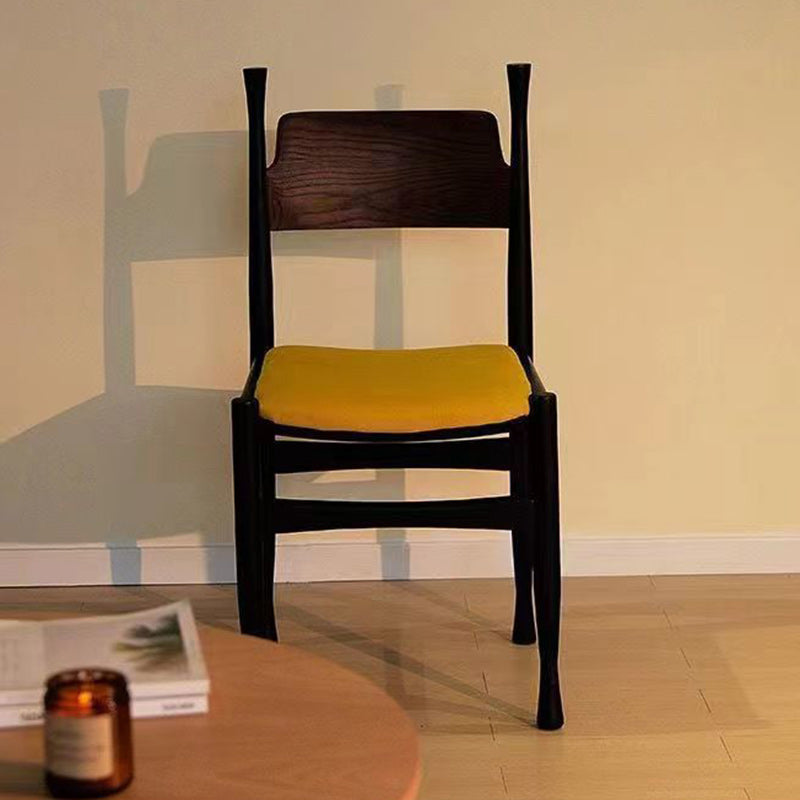 Traditional Chinese Sherpa Fabric Solid Wood Cylindrical Square Dining Chair With Backrest For Dining Room