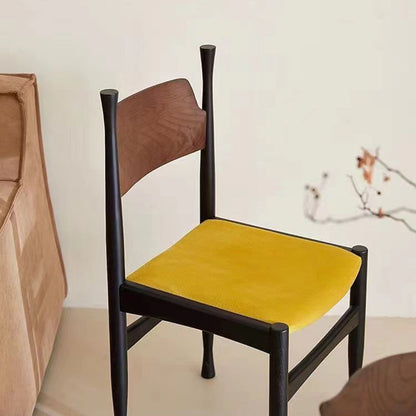 Traditional Chinese Sherpa Fabric Solid Wood Cylindrical Square Dining Chair With Backrest For Dining Room
