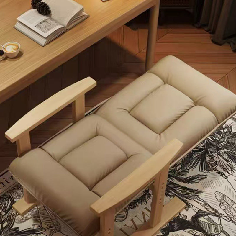 Modern Minimalist Faux Leather Solid Wood Rectangular Accent Chair With Adjustable Backrest Armrests For Living Room