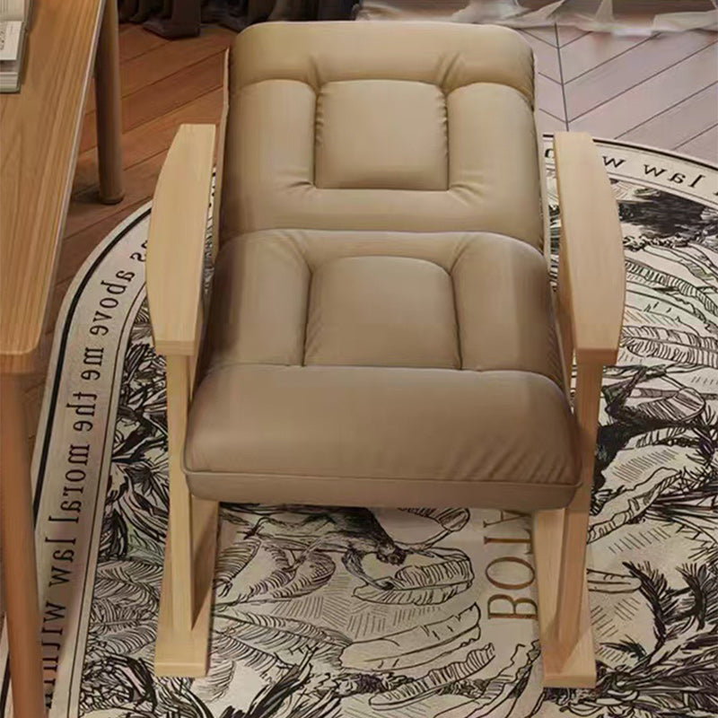 Modern Minimalist Faux Leather Solid Wood Rectangular Accent Chair With Adjustable Backrest Armrests For Living Room