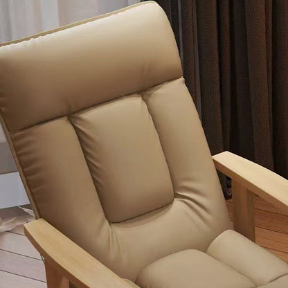 Modern Minimalist Faux Leather Solid Wood Rectangular Accent Chair With Adjustable Backrest Armrests For Living Room