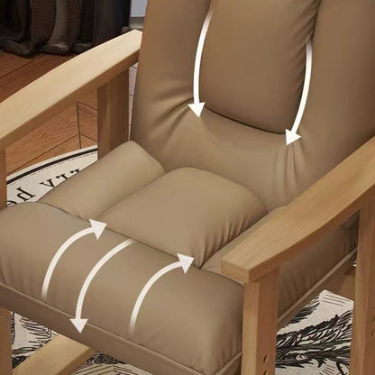 Modern Minimalist Faux Leather Solid Wood Rectangular Accent Chair With Adjustable Backrest Armrests For Living Room