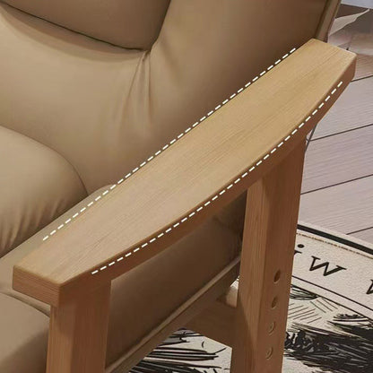 Modern Minimalist Faux Leather Solid Wood Rectangular Accent Chair With Adjustable Backrest Armrests For Living Room